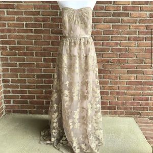 Embroidered Long Strapless Bridesmaid Dress